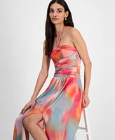 Bar Iii Women's Printed Halter Bandeau Maxi Dress, Exclusively at Macy's