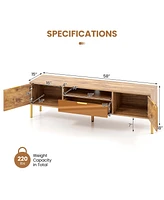 Mirrored Tv Stand for Tv up to 65 Inch with Spacious Tabletop and 2 Storage Cabinets