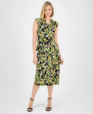 Kasper Womens Printed Cowlneck Top Midi Skirt