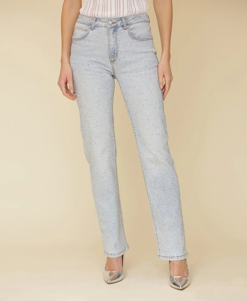 Avec Les Filles Women's Diamante Straight-Leg Jeans