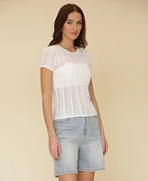 Avec Les Filles Women's Short-Sleeve Drop-Stitch Knit Top
