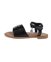 Bebe Little Girls Embossed Flat with Medallion Hardware Sandals