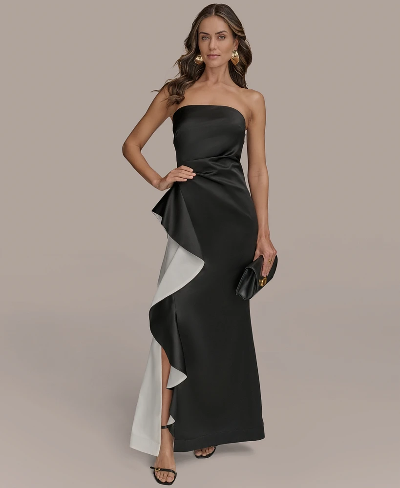 Donna Karan New York Women's Strapless Ruffl-Trim Gown