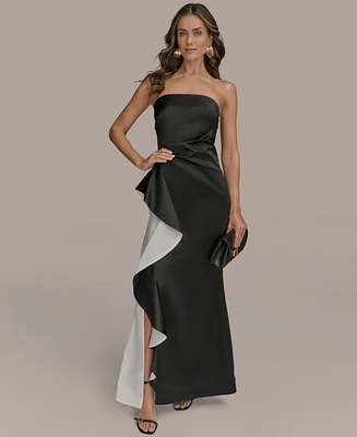 Donna Karan New York Women's Strapless Ruffl-Trim Gown