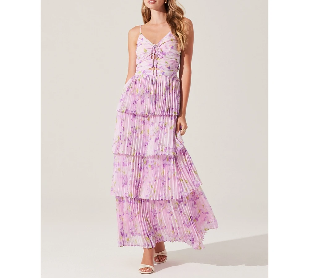 Astr the Label Women's Daytona Tie-Front Pleated Maxi Dress