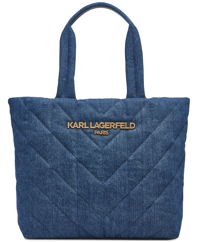 Karl Lagerfeld Paris Voyage Large Quilted Denim Tote Bag