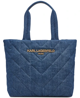 Karl Lagerfeld Paris Voyage Large Quilted Denim Tote Bag