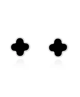 The Lovery Large Onyx Clover Stud Earrings 14K White Gold