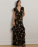 Lauren Ralph Women's Floral Ruffle-Trim Georgette Gown