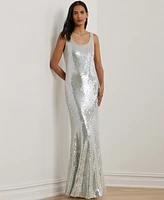 Lauren Ralph Women's Sequined Sleeveless Gown