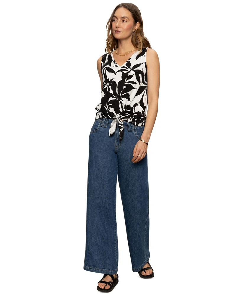 Sanctuary Women's Printed V-Neck Sleeveless Tie-Hem Tank Top