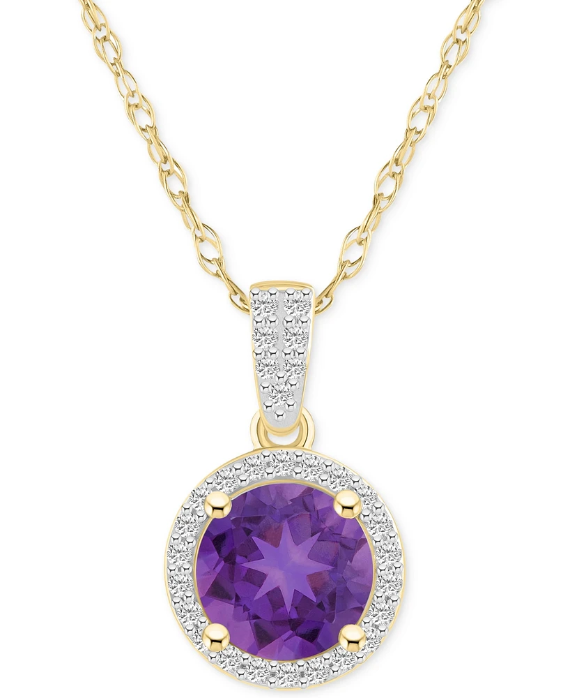 Lab-Created Amethyst (1-1/4 ct. t.w.) & White Sapphire (1/6 Halo 18" Pendant Necklace 14k Gold (Also Additional Gemstones)