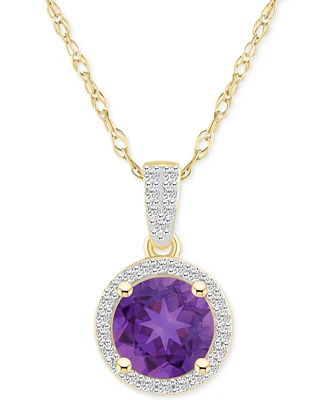 Lab-Created Amethyst (1-1/4 ct. t.w.) & White Sapphire (1/6 Halo 18" Pendant Necklace 14k Gold (Also Additional Gemstones)