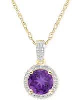Lab-Created Amethyst (1-1/4 ct. t.w.) & White Sapphire (1/6 Halo 18" Pendant Necklace 14k Gold (Also Additional Gemstones)