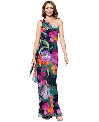 Xscape Petite One-Shoulder Chiffon Fit & Flare Gown
