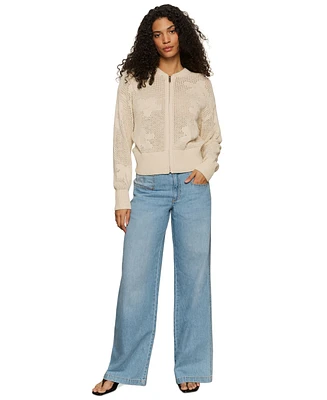 Sanctuary Women's Cotton Flower Pop Open-Stitch Jacket