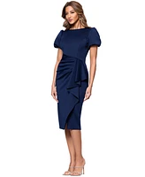 Xscape Petite Short-Sleeve Boat-Neck Scuba Draped Dress
