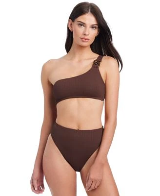 Sanctuary Womens Stay Connected One Shoulder Bikini Top High Leg High Rise Bikini Bottoms