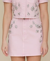 Avec Les Filles Women's Embellished Hollywood Denim Mini Skirt