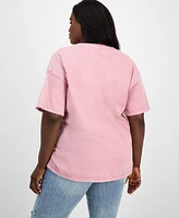Rebellious One Trendy Plus Cotton Rose Mineral Wash T-Shirt