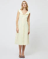 French Connection Women's Birdie Butter Yellow Linen Collared Midi Dress