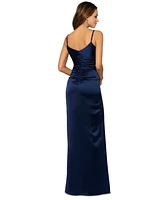 Xscape Women's Satin Ruched V-Neck Long Dress