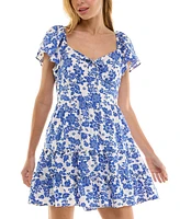 Crystal Doll Juniors' Floral-Print Smocked-Back Dress