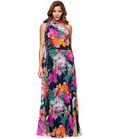 Xscape Women's Pleated Floral Chiffon Scarf Dress