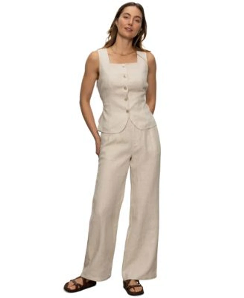 Sanctuary Womens Outsmart Linen Square Neck Vest Hopper Linen Straight Leg Pants