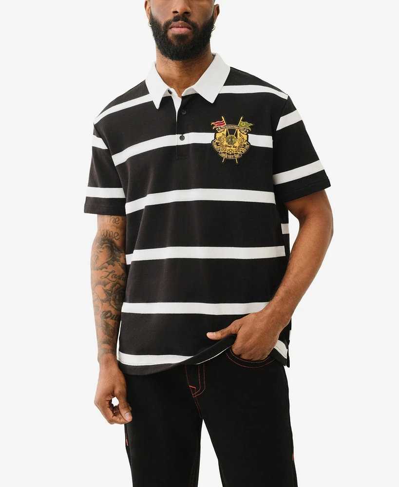 True Religion Men's Short Sleeve Striped Crest Polo Shirt