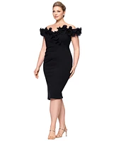 Xscape Plus Short-Sleeve Sweetheart-Neck Scuba-Crepe Bodycon Dress