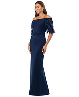 Xscape Petite Lace Off-The-Shoulder Sleeve Gown