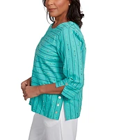 Alfred Dunner Petite Nantucket Spliced 3/4-Sleeve Top