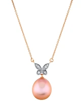 Pink Baroque Cultured Freshwater Pearl (11mm) & Diamond Accent Butterfly 18" Pendant Necklace In 14k Rose Gold