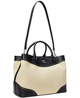 Lauren Ralph Marcy Straw & Leather Satchel
