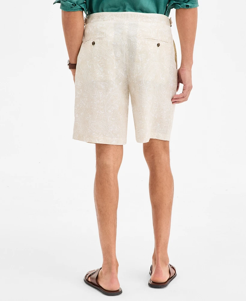 Club Room Men's Paisley Pleated Linen 9" Shorts, Exclusively at Macy's