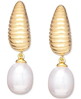 Baroque Cultured Freshwater Pearl (8x10mm) Textured J-Hoop Earrings in 18k Gold-Plated Sterling Silver