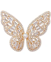 Cultured Freshwater Pearl (3mm) & Cubic Zirconia Butterfly Brooch in 18k Gold-Plated Sterling Silver