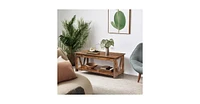 Wlive Farmhouse Coffee Table,Living Room Table with Storage,43 in Wood Center Table with V-Shaped Frame for Home Office,Apartment,Rustic Brown