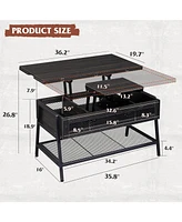 Wlive Lift Top Coffee Table, 3 in 1 Multi-Function Coffee Table with Storage, Hidden Compartment and Metal Frame, Coffee Table Converts to Dining Tabl