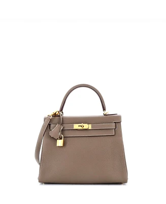 Pre-Owned Hermes Kelly 28 Handbag Grey Clemence with Gold Hardware
