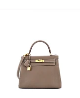 Pre-Owned Hermes Kelly 28 Handbag Grey Clemence with Gold Hardware