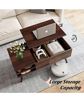Wlive Lift Top Coffee Table for Living Room,Small Coffee Table with Storage,Hidden Compartment and Adjustable Shelf,Mid Century Modern, Wood,Cherry,Es
