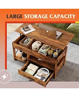 Wlive Lift Top Coffee Table for Living Room,Coffee Table with Storage,Hidden Compartment and Metal Frame, Central Table for Reception Room,Rustic Brow
