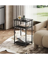 Wlive Side Table, Small End Table, Adjustable 3-Tier Bedside Table with Sturdy Metal Frame, Tall Nightstand for Bedroom, Living Room