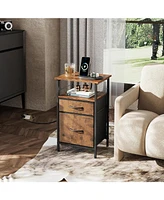 Wlive Nightstand with Charging Station, End Table with 2 Fabric Drawers for Storage, Small Bedroom Dresser, Side Table for Living Room, 2 Usb Ports an