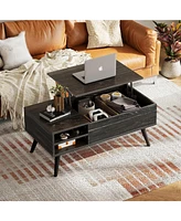 Wlive Wood Lift Top Coffee Table with Hidden Compartment and Adjustable Storage Shelf, Lift Tabletop Dining Table for Home Living Room, Office
