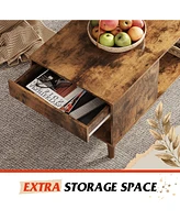Wlive Coffee Table for Living Room,Wood Coffee Table with Storage,Mid-Century Modern Coffee Table with Drawer,Living Room Table for Home Office,Rustic
