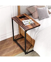 Wlive Wide Snack Side Table, C Shaped End Table for Sofa Couch and Bed, Laptop Table, Work from Home, 26 Inch Tall