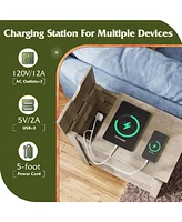 Wlive End Table with Charging Station, Side Table with Usb Ports and Outlets, Narrow Side Table for Small Spaces, Living Room, Couch
